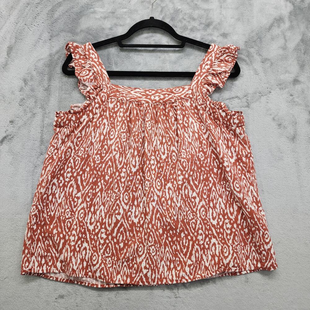 Ecothreads Top Womens M Rust Brown Linen Blend Ruffle Strap Square Neck Tank Top
